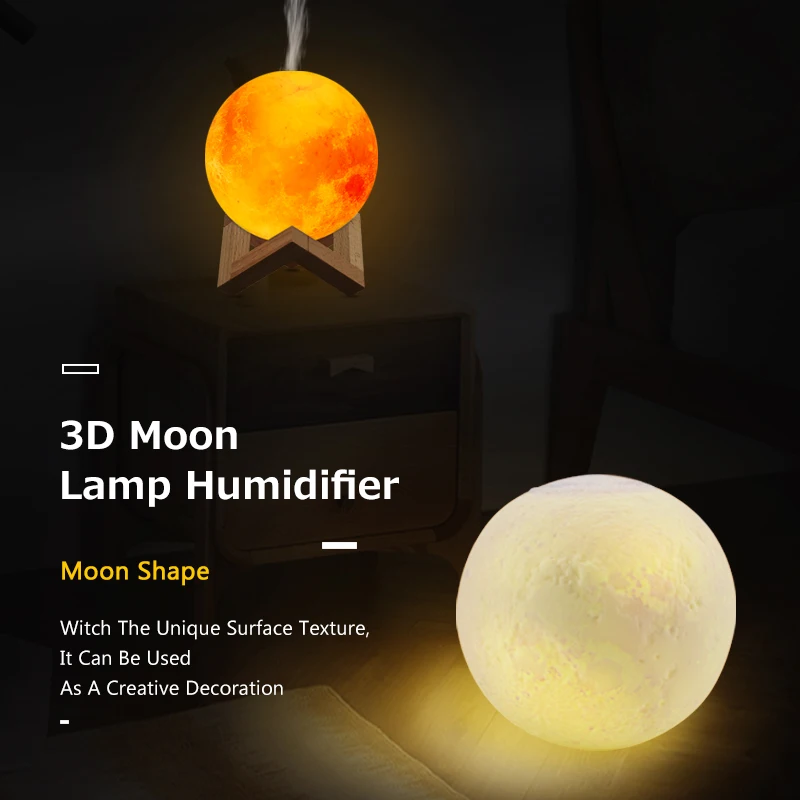  New 880ML Air Humidifier 3D Moon Lamp light Diffuser Aroma Essential Oil USB Ultrasonic Humidificad