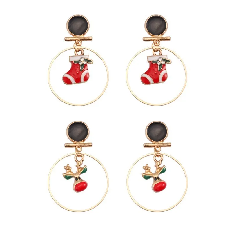 

Trendy Christmas Boots Deer Earrings Hollow Circle Geometry Earring For Women Christmas Gift Rosegold Alloy Earrings Xmas Gift