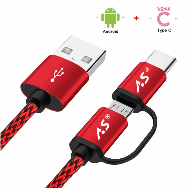 A. S 2 в 1 USB C type-C кабель Micro USB кабель для быстрой зарядки usb type C кабель для samsung Galaxy S9 S8 Note 8 Xiaomi huawei QC3.0 - Цвет: 2 IN 1 Cable Red