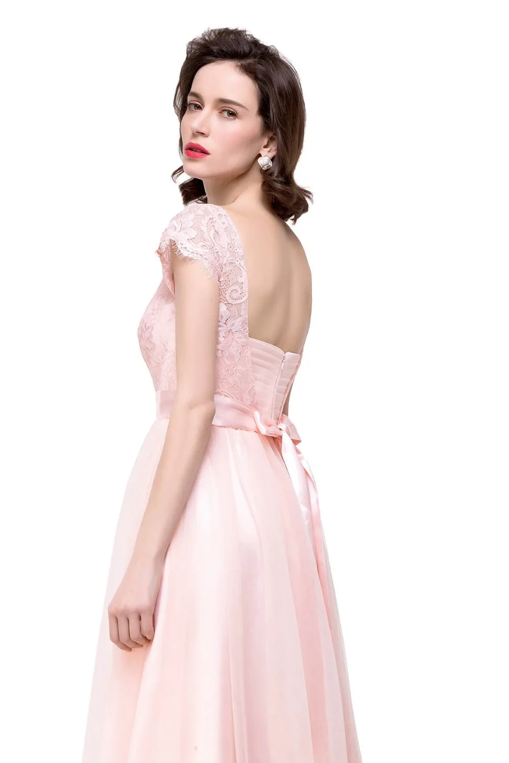 Graceful Lace Bow Chiffon Long Evening Dress In Stock Sexy Backless A-Line Evening Gowns Vestido de Festa