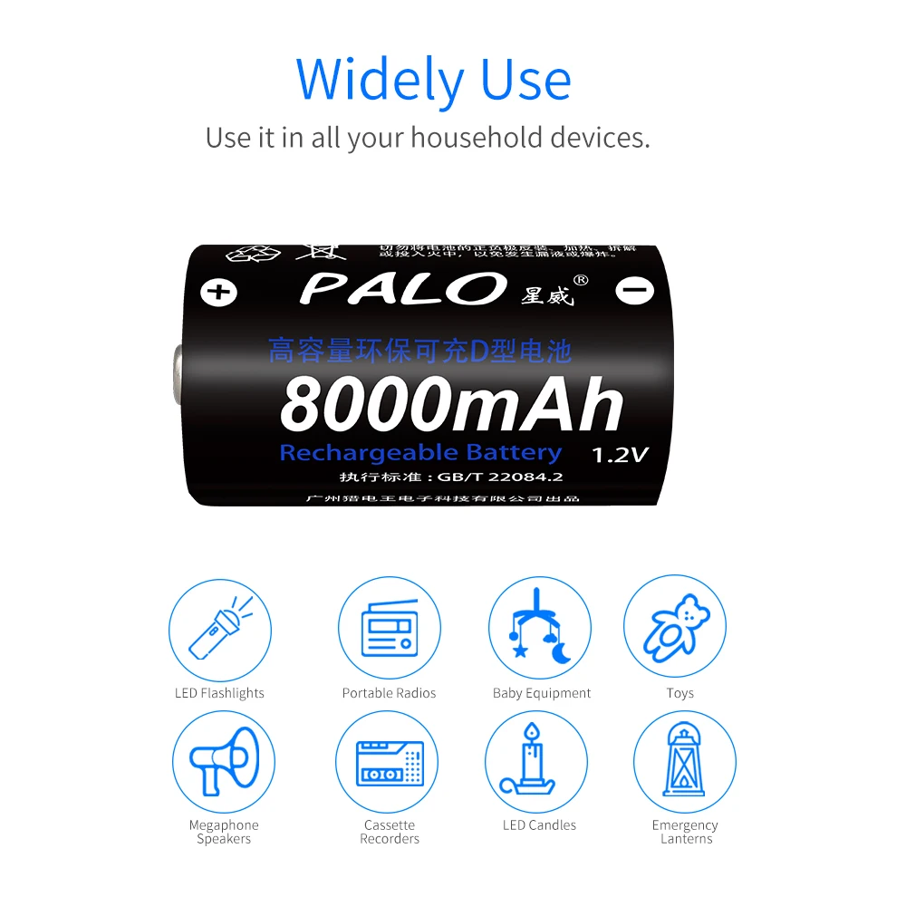 PALO 2 шт 8000mAh 1,2 v D Размер аккумуляторные батареи большой емкости NiMh аккумулятор для игрушечных инструментов газовая плита с 1 батарейным боксом