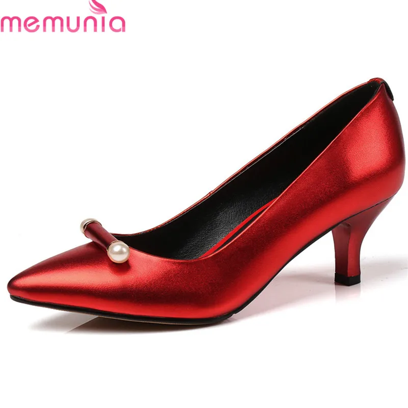 

MEMUNIA 2018 new style women pumps genuine leather fashion shoes simple pointed toe party wedding shoes high heel summer shoes