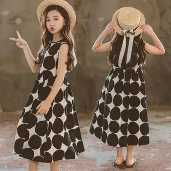 

2020 Toddler Girls Dot Print Dress Sleeveless Dress Kids Vestido Weeding Party Princess Dresses Costume Summer Dress 10 12 Years