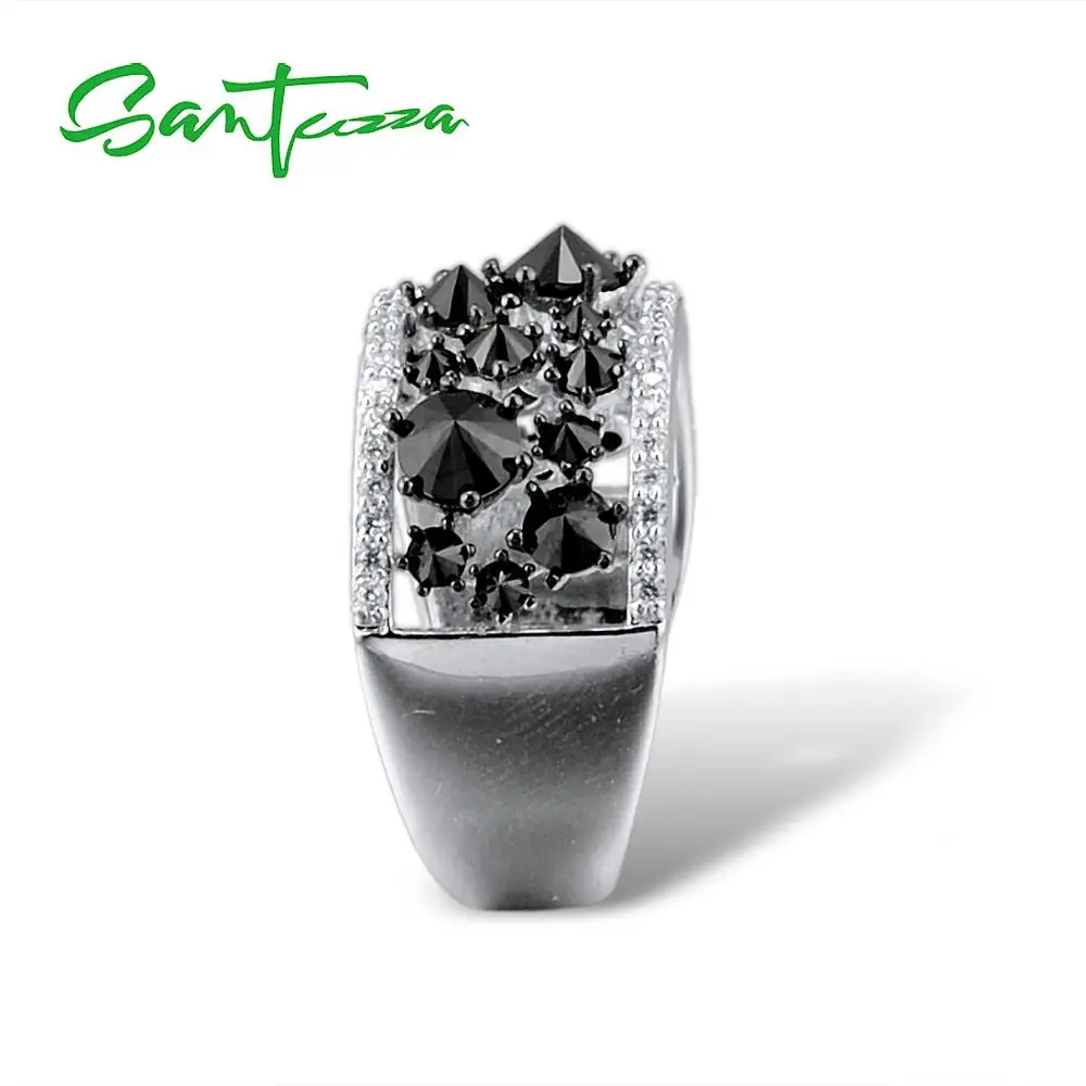 Santuzza, серебряные кольца для женщин, черные шпинели, каменное кольцо, AAA кубический цирконий, кольца из чистого 925 пробы серебра, вечерние ювелирные изделия