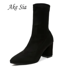 winter new ladies wild black fashion Flock boots women casual comfortable sweet high heel boots Female boots mujer c74