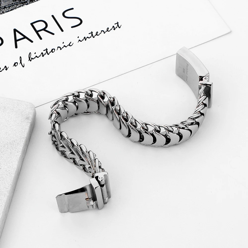 Biker pour Homme 12 mm Round Heavy Curb Cuban Chain Link Bracelet en acier inoxydable 8.3/"