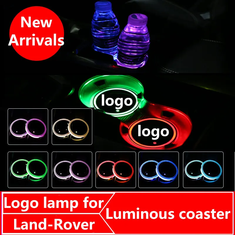 

2X Car Logo Light LED Cup Drink Holder Stickers For Land Rover A9 Range Rover Sport LR3 Discover Evoque Freelander 2 Accessories