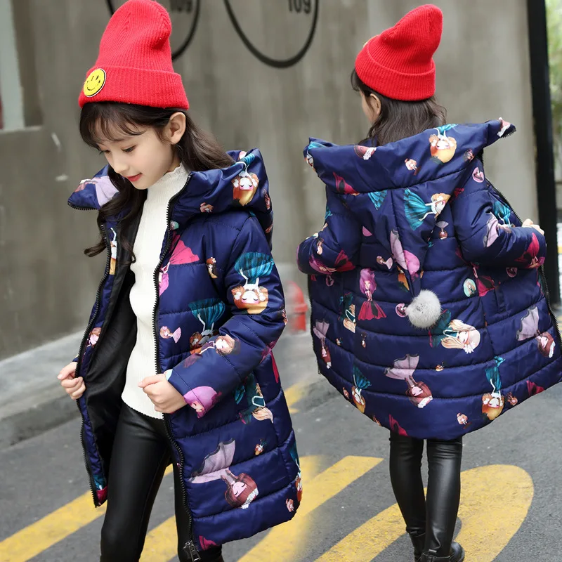 

New Cartoon Girl Cotton Coat Long Children's Hooded Cotton Jacket