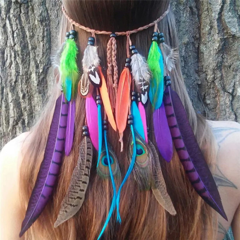 Bohemian Festival Feather Headband Hippie Headdress Hair Accessories Boho Peacock Feather