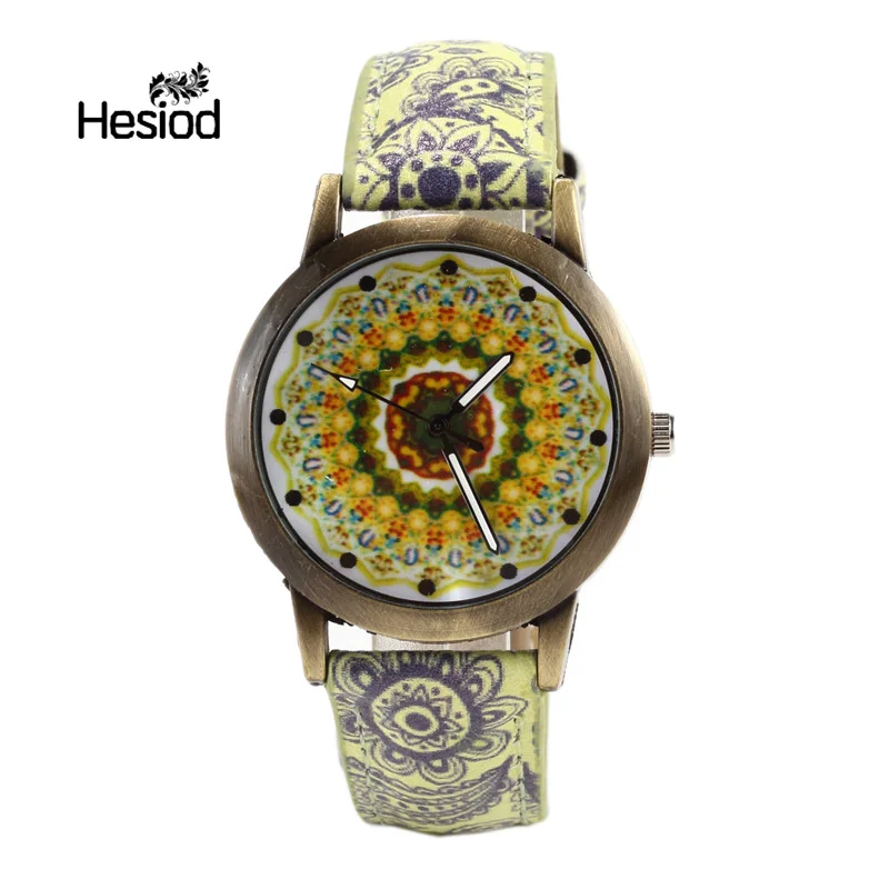 

Hesiod Brazil Style Enthusiastic Wristwatch Antique Ethnic Painting PU Leather Watch for Women Retro Watch
