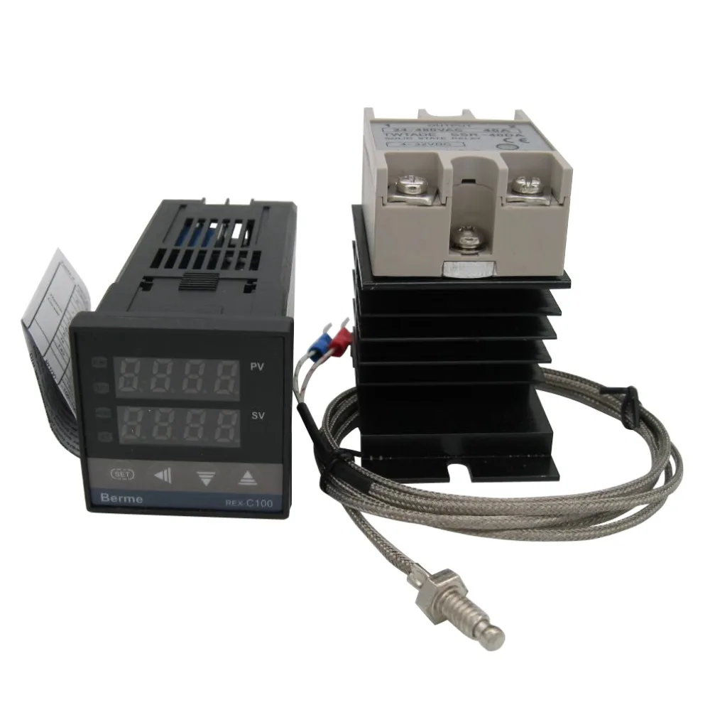 Высокое качество цифровой PID контроллер температуры Термостат 100-240 В переменного тока с SSR-40DA твердотельное реле+ теплоотвод+ K термопара