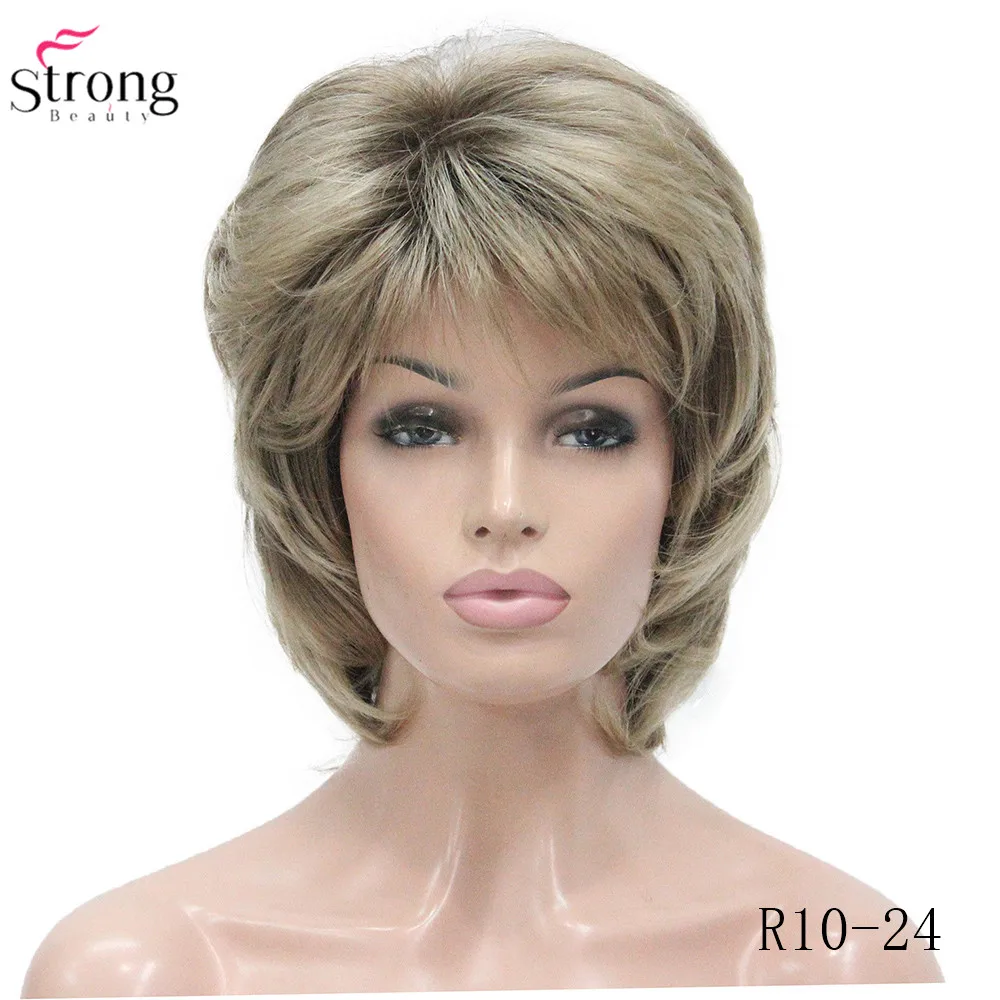 L-1943A #R10-24 Elegant Bady Wavy Medium Brown Mix Dark Blonde Neck Length Synthetic Women's Wig (1)