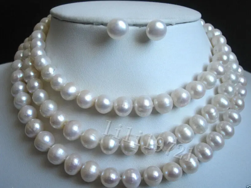 

Free Shipping >>>>>Beautiful 9-10MM White Freshwater Pearl Necklace earrings set 54