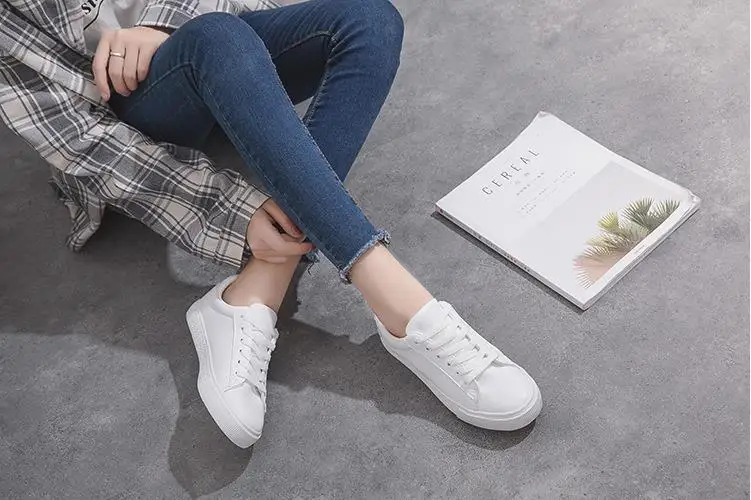 

White Shoes Woman Sneakers Flat Shoes Spring Summer Leather White Sneakers Women 2019 running shoes women gym shoes G784