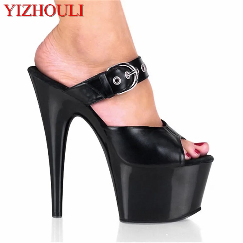 

17cm Buckle Women's Slippers Gentle Women Sandals Popular Peep Toe High Heels Sexy 7 Inch Platform Exotic Dancer Slipper Shoes