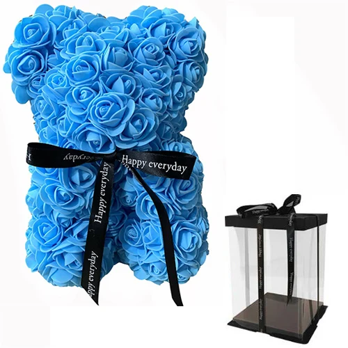 Искусственные цветы 25 см с изображением медведя из мультфильма, искусственные цветы из ПЭ розы, рождественские подарки для женщин, подарок на день Святого Валентина, подарок на праздник - Цвет: 25cm with box