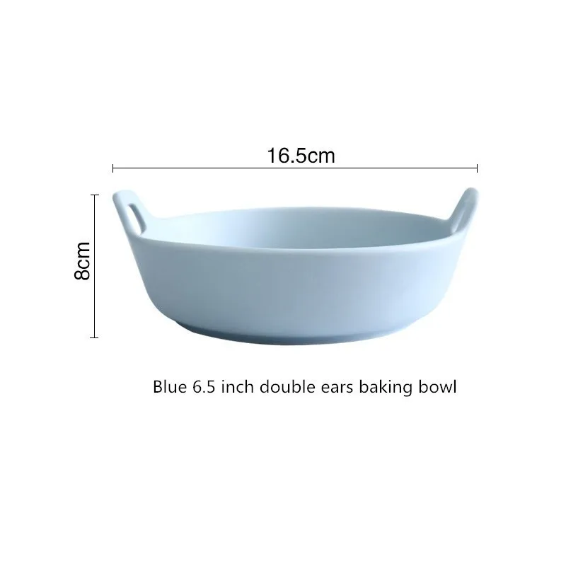 Однотонные миски в скандинавском стиле, наборы керамических тарелок и тарелок, обеденные тарелки белого и синего цвета, поднос для еды, домашний подарок AKUHOME - Цвет: Blue6.5inchdoubleear