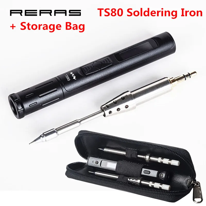 Цифровая паяльная станция MINI TS80 QC3.0 USB Type C OLED встроенный чип STM32 + наконечники и
