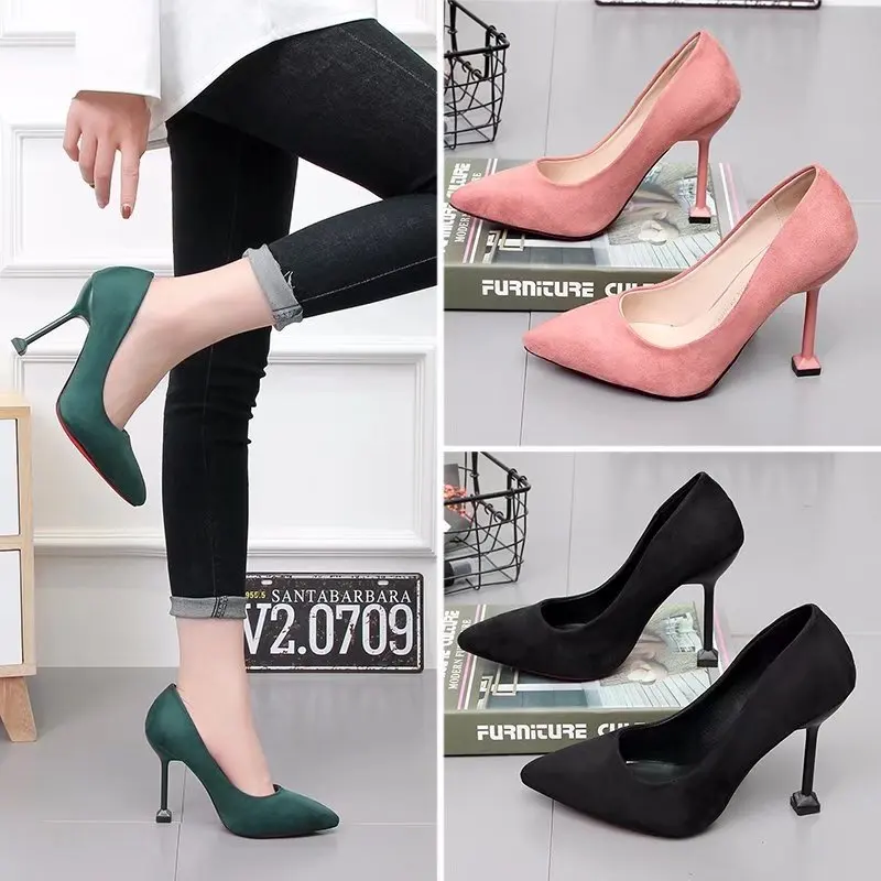 2019 spring new versatile stiletto black sexy pointed cat with single shoes