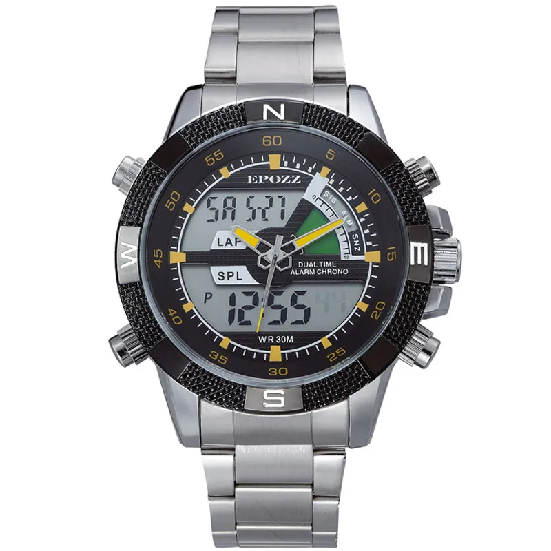 

EPOZZ Men's Military Sport Watches Electronic Digital LED Male Clock Silver Stainless Steel Men Quartz Watch Relogio Masculino