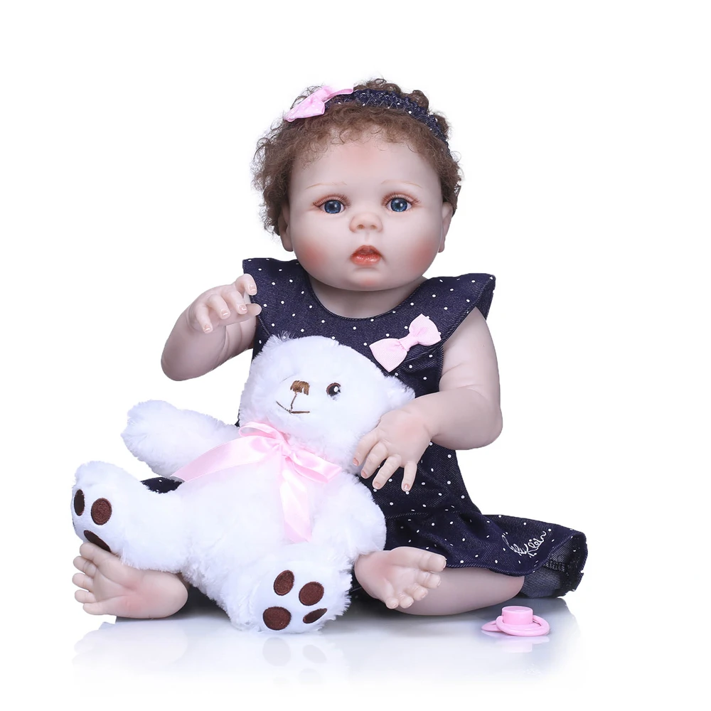 

NPK DOLL 55cm 22" full Silicone Bebe Dolls Reborn Doll Lifelike Babies Toy For girls with cute bear birthday gift boneca
