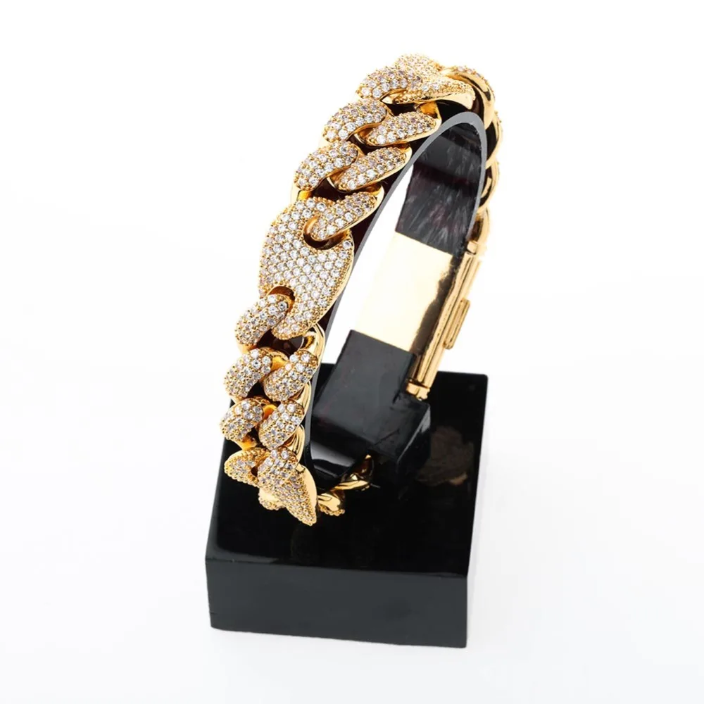 TOPGRILLZ 16mm Iced Out Cuban Bracelets Chain Hip hop Jewelry Gold Silver Color CZ Big Square Clasp Bracelet for Men Rapper Link