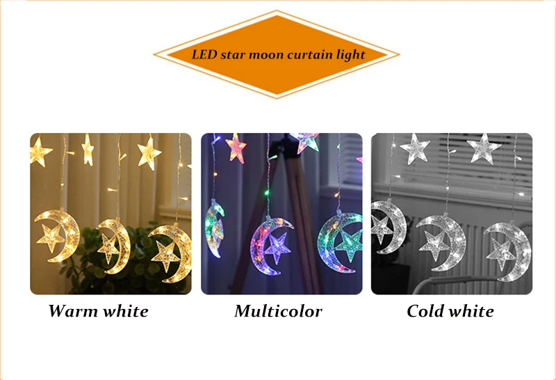 2,5 м 138 СВЕТОДИОДНЫЙ занавес в виде звезды луны, гирлянда, сказочный свет, праздничная Рождественская гирлянда, освещение для свадьбы, вечерние украшения для дома