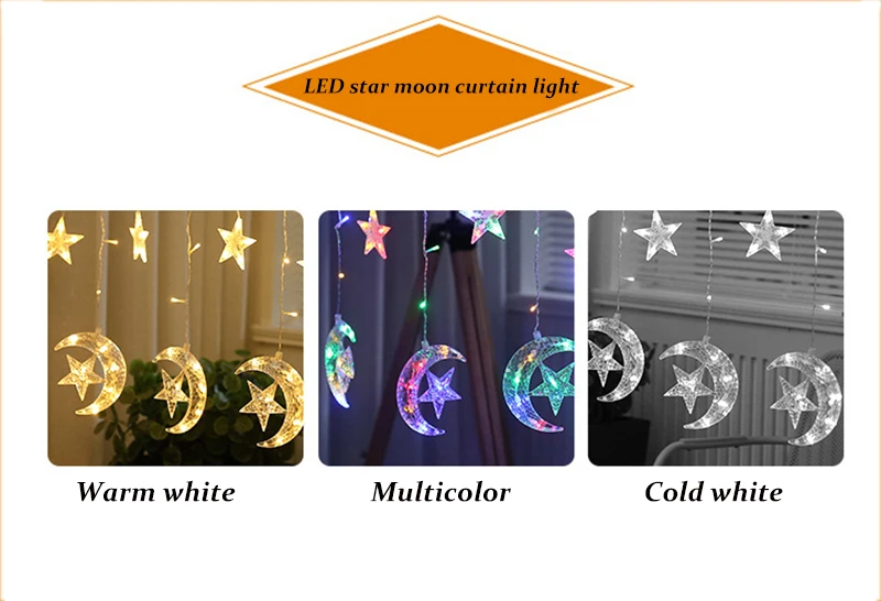 Estrela da Lua Guirlanda para o Casamento do Feriado do Natal do Partido Decoração de Casa Luz da Corda de Fadas Cortina 2.5m 138 Led Luz 4 Fios de LED