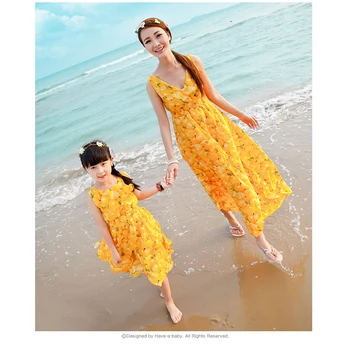 

Authentic Summer Style Mother Daughter Dresses 2020 Girl Dress Vestidos Long Maxi Dress for Girls & Women Flower Family Clothing