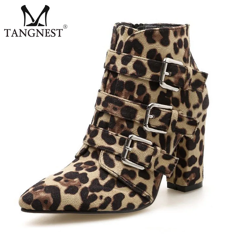 

Tangnest Sexy Women Ankle Boots New Leopard Serpentine Platform Shoes Woman Fashion Party Buckle High Heels XWX6860