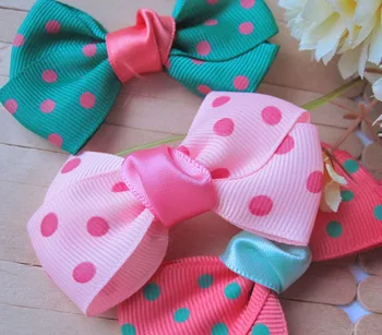 

100pcs/lot Polka Dot grosgrain ribbon bow double knot handmade Diy accessories Pet accessories