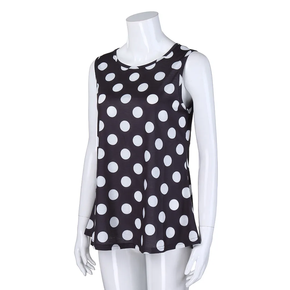 Women Ladies Summer Fashion Casual Wild Dot T-Shirt Sleeveless Casual Beach Tops Blouse Vest Tank Tops Mujer Verano 2019 50
