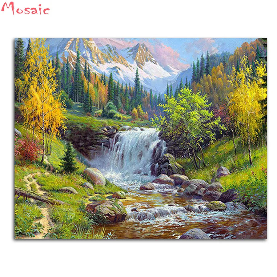 

Full Square 3D Diamond Embroidered Waterfall,5D DIY Diamond Painting natural scenery diamond Mosaic home Decor Sticker