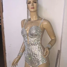 Блестки Стразы Цельный боди Женский сексуальный Серебряный Женский певец DJ DS танцевальный сценический костюм наряд Одежда для шоу платье одежда