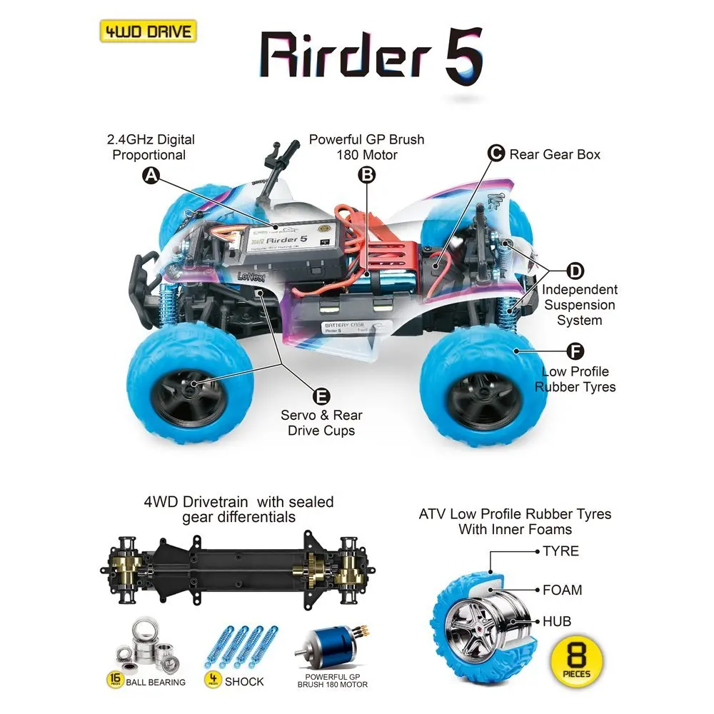 Высокая скорость 4WD 1:24 40 км/ч 2,4 г 5 Monster Trucks с дистанционным управлением внедорожный мотоцикл открытый RC автомобиль для детей игрушки подарок