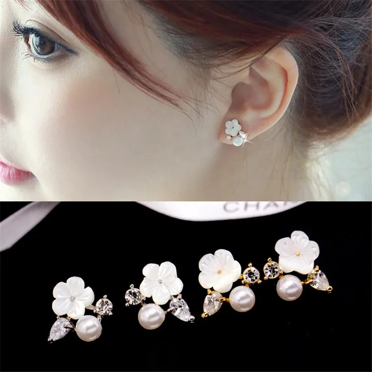 

Korean Sweet Cute Shell Flower Simulated Pearl Earrings S925 Sterling Silver Stud Earring for Women Wedding Bridal Party Jewelry