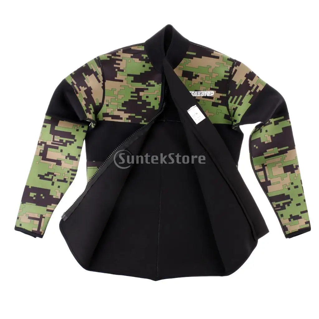 2.5mm Neoprene Green Camo Scuba Diving Wetsuit Top Snorkeling Surfing Winter Swimming Kayak Jetski Warm Thermal Jacket S-XXL