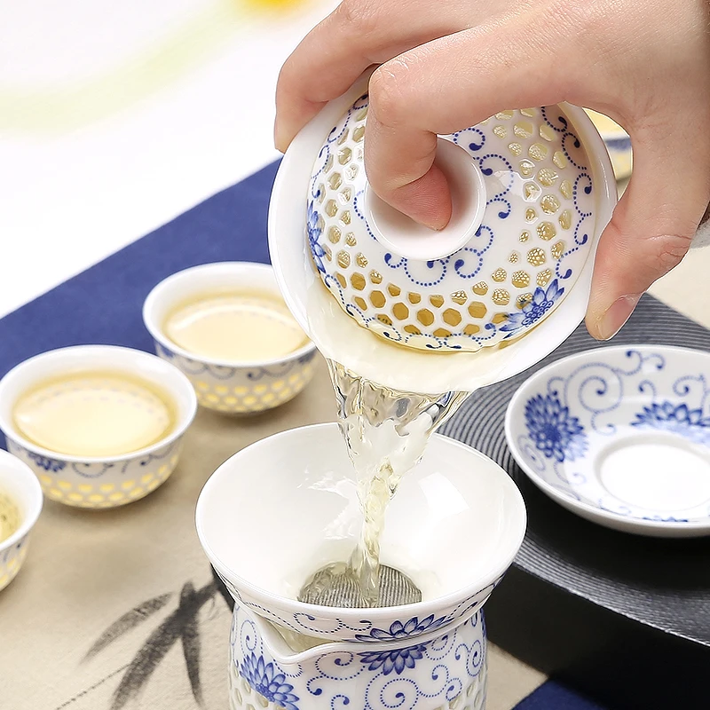 Бело голубой керамический чайник gaiwan чайная чашка для пуера китайский чайный