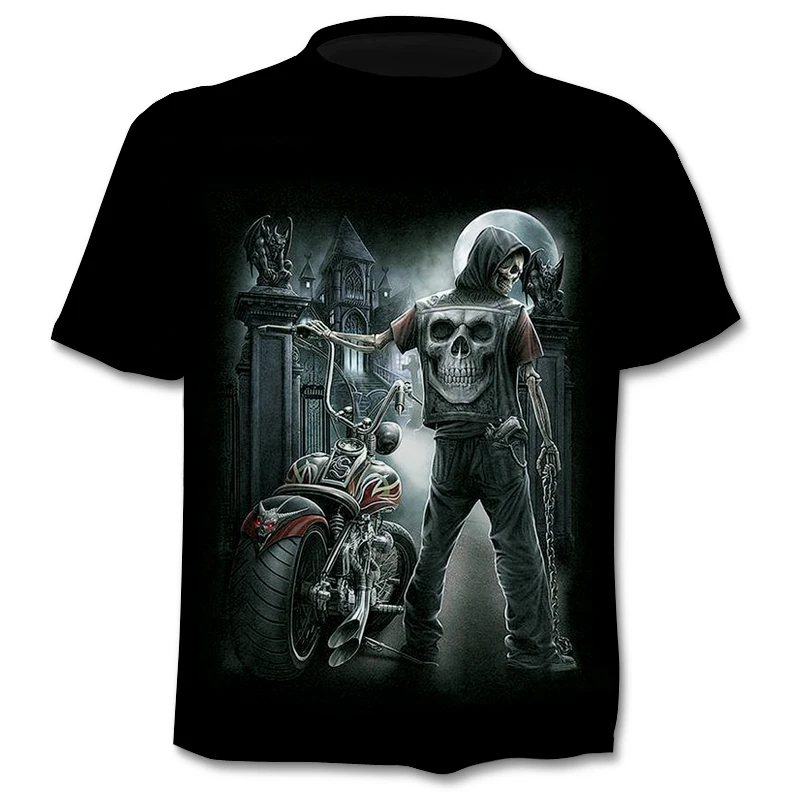 

2019 Hot T-shirt 3d punk t shirt Men Women Fashion Tshirt Short sleeve shirt funny Riding a motorcycle skull print tops tee
