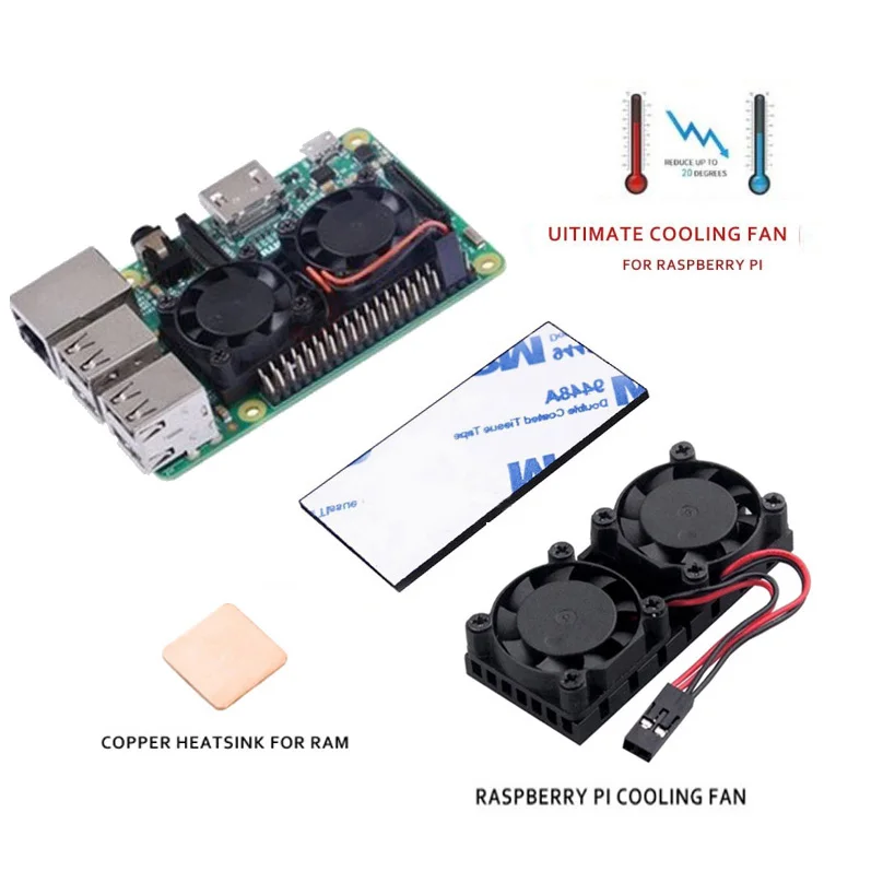 YOUNUON Raspberry Pi 3 3bPlus Dual Fan Double Cooling Fans For Raspberry Pi 2 Model B B+/Raspberry Pi 3 Model B B+/NESPi Retrofl