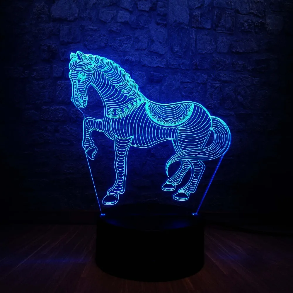 Новинка 3D светодиодный настольный светильник Pentium horse 7 смена Цветов RGB электрический ночной Светильник реквизит Gadgt подарок животное дети Декор из игрушек лампа лава