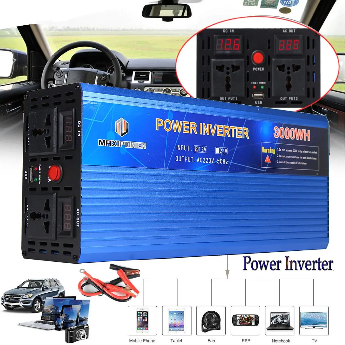 Car Inverter 12V 220V 3000W/4000W/5000W Inverter Modified sine wave Voltage transformer 12/220V Double LED digital display