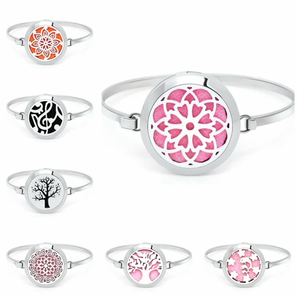 

Flower tree dolphin Stainless Steel bangle Aromatherapy Locket essential oil Diffuser locket bangle Perfume Locket Free 10Pads