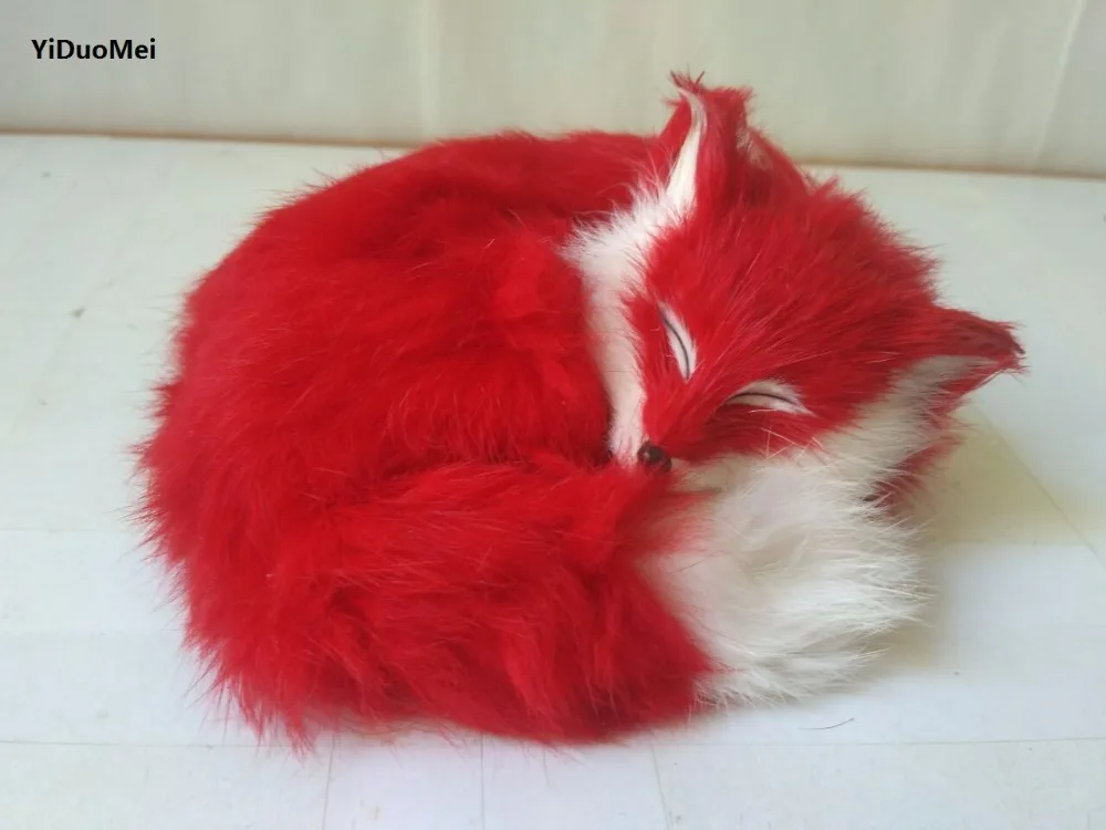 

about 14x10cm red sleepy fox model,polyethylene&furs artificial fox handicraft prop,home decoration gift a2699