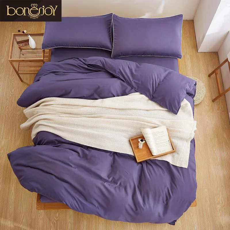 Комплект постельного белья Bonenjoy серый и фиолетовый цвета из смесового хлопка
