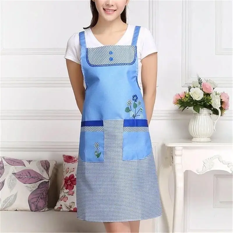 75*72cm Kitchen Sleeveless Apron With Pocket Waterproof Oil Resistant Floral Women Bib Cooking Baking Cleaning Apron Accessories