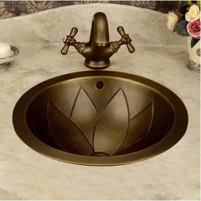 Retro green bronze copper lotus circular basin audience pots wash bathroom sink | Обустройство дома