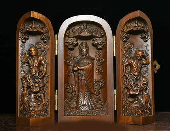 

wedding decoration Old Chinese Boxwood Wood Carving matsu mazu Immortal Sea God Goddess Statue Box