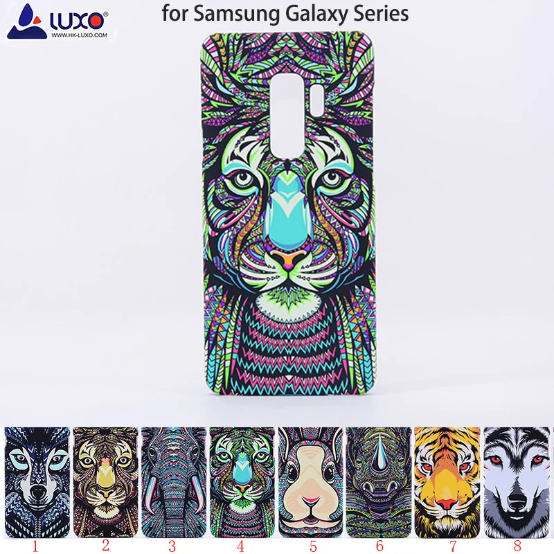 

Luxo King Series Animal Faces Cover Lion Wolf Elephant Pattern Hard Back Phone Case for Samsung Galaxy A6 Plus A7 A9 2018