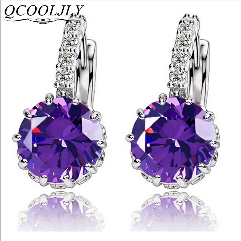 

QCOOLJLY 2019 Fashion 1Pair Silver Gold Round Heart Shaped Stud Earrings Rhinestone Crystal Earrings For Women Jewelry